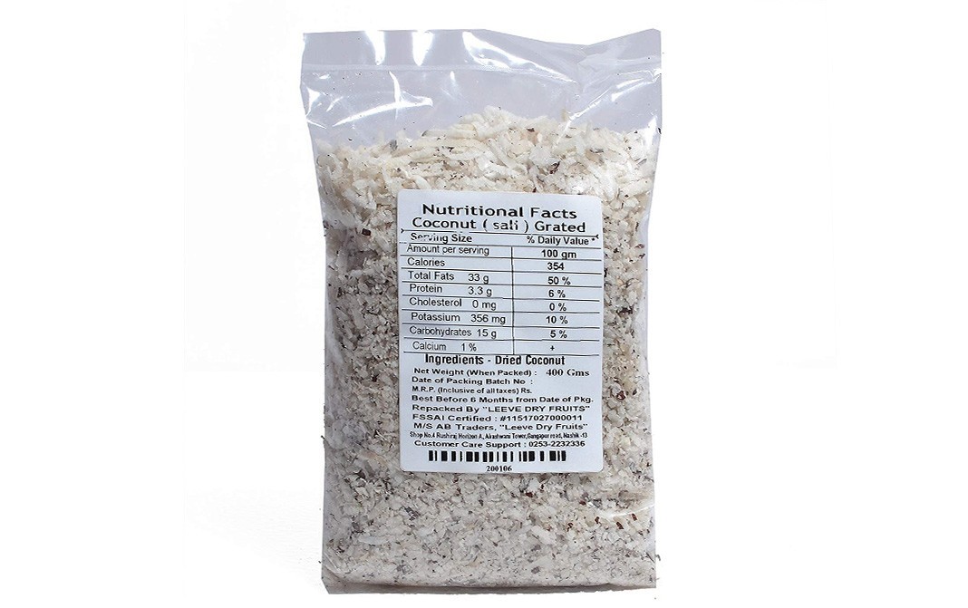 Leeve Dry fruits Coconut (Sali) Grated    Pack  400 grams